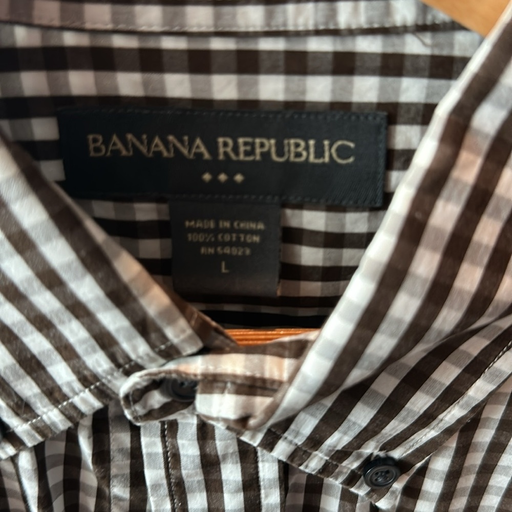 Banana Republic Men's Brown and White checkered Shirt L - Picture 2 of 6